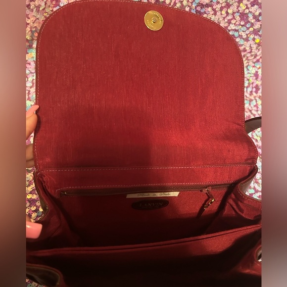 Lanvin Vintage Flap Shoulder Bag Pochette Logo Half Moon Leather Bordeaux - Picture 9 of 9